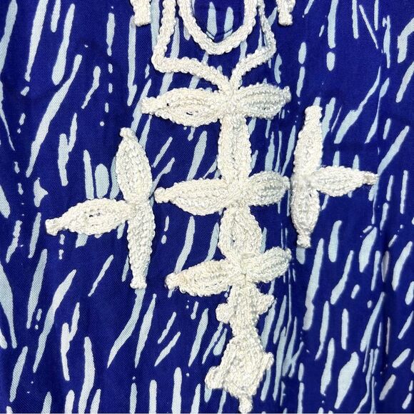 World Market Blue White Embroidered Boho Maxi Long Dress Free Size NWT - Picture 8 of 15